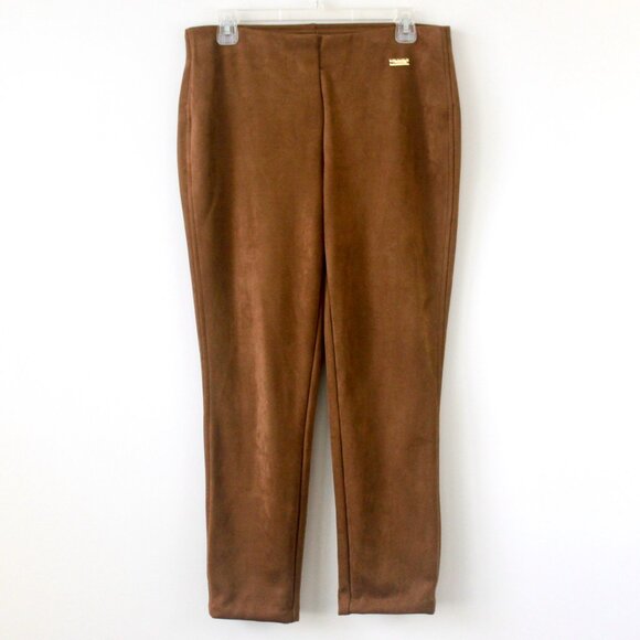 Rafaella Caramel Brown Vegan Suede Fitted High-Rise Leggings 10 - Picture 1 of 6